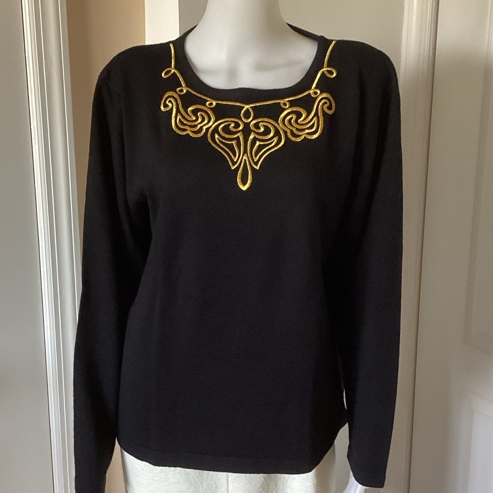 Russ Black sweater with Gold Detailing